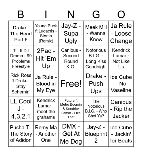 Music Bingo: What's BEEF? Bingo Card