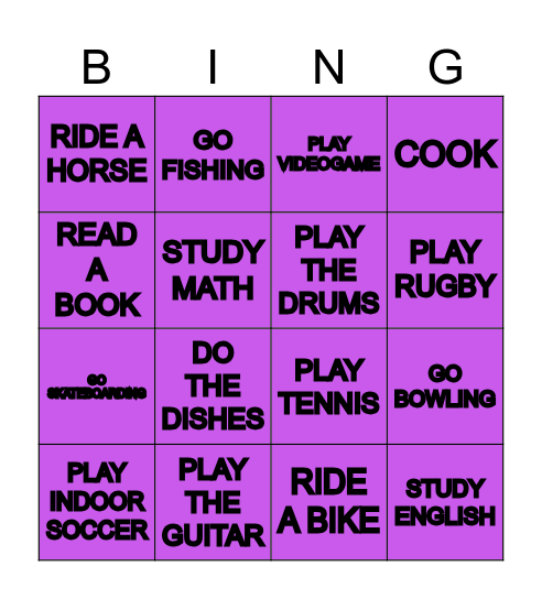 I like to _____. Bingo Card