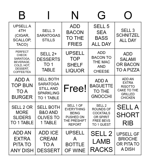 BACARI BINGO Card