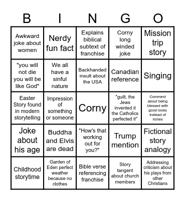Easter Sermon Bingo Card
