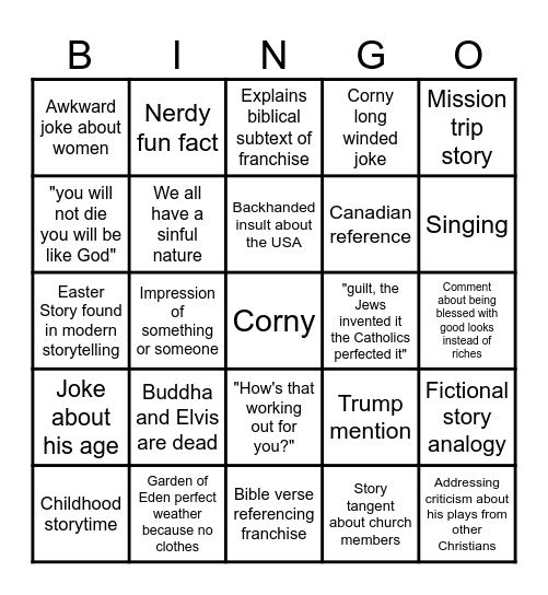 Easter Sermon Bingo Card