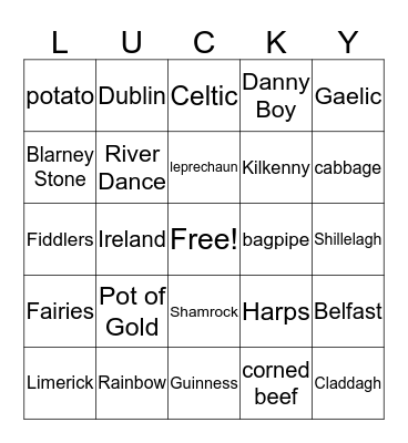 Happy St. Patrick's Day Bingo Card