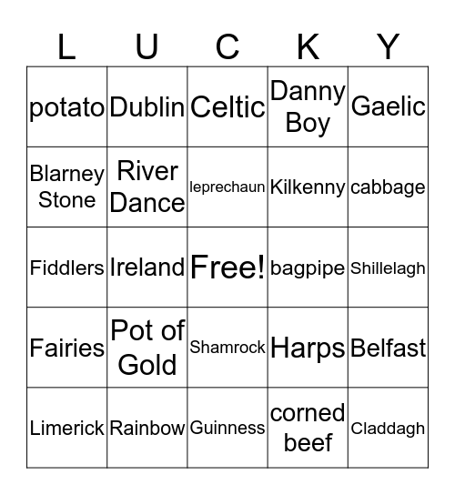 Happy St. Patrick's Day Bingo Card