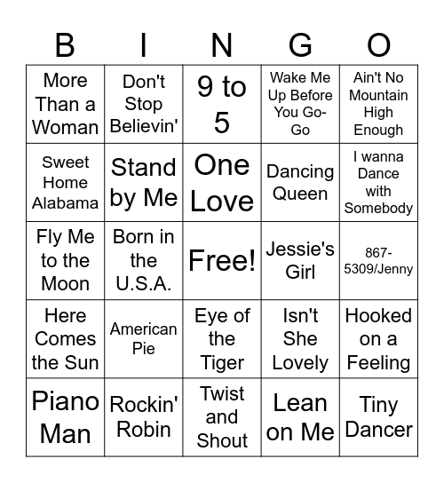 Music Bingo Card