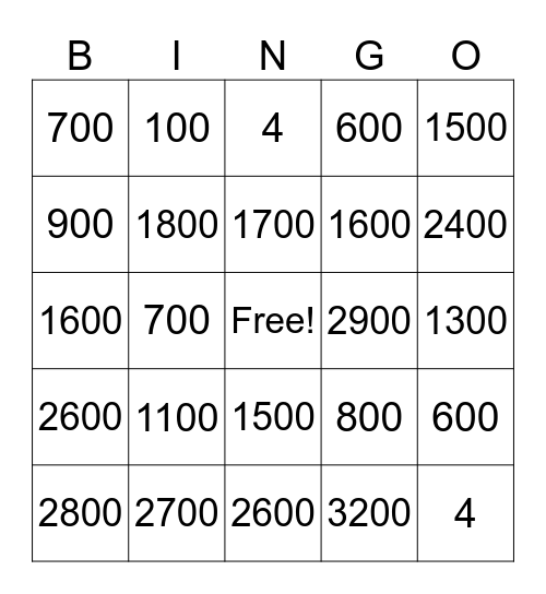 Bingo 100 Bingo Card
