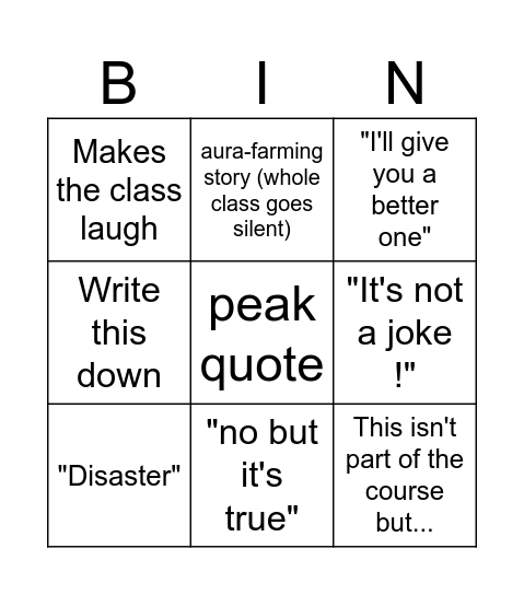 Management class bingo Card