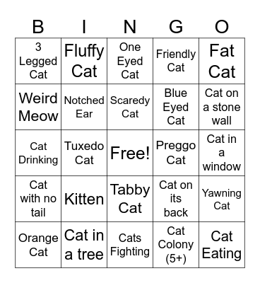 Cat Bingo Card