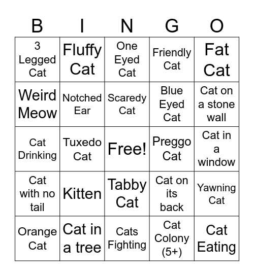 Cat Bingo Card