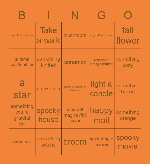 Practical Magic Autumn Bingo Card