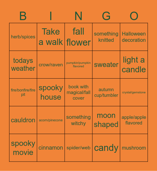 Practical Magic Autumn Bingo Card