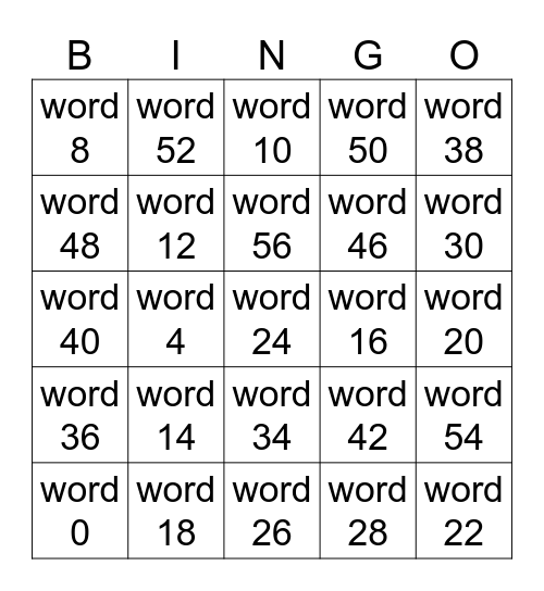 Test Card Bingo Card