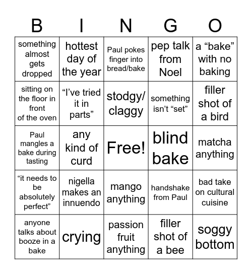 GBBO! Bingo Card