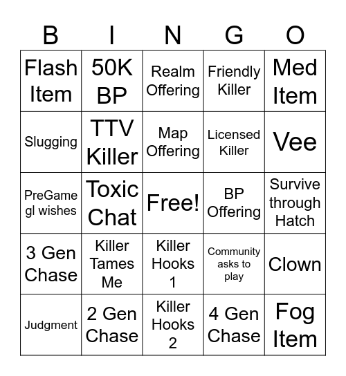 DBD Bingo Card