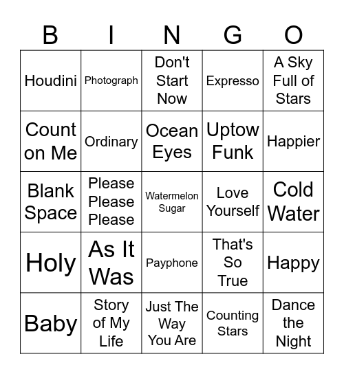 Spring Music Bingo Card