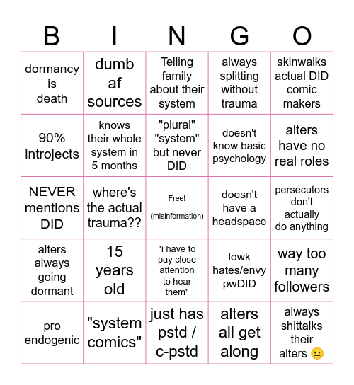 DID LARP/FAKERS Bingo Card