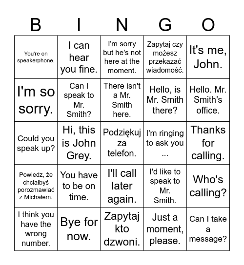 dialogues Bingo Card