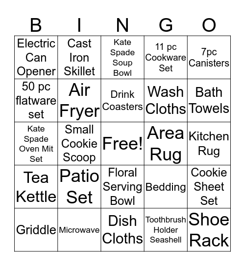 Bridal Shower Bingo Card