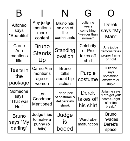 DWTS Season 35 (2026) Bingo Card