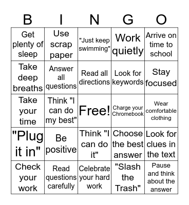 Take Control of the Test Bingo Card