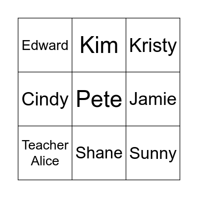 Name Bingo 3-2 Bingo Card