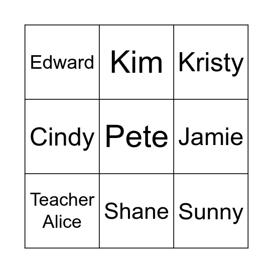 Name Bingo 3-2 Bingo Card