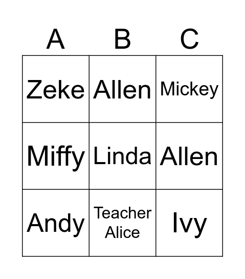 Name Bingo 3-1 Bingo Card