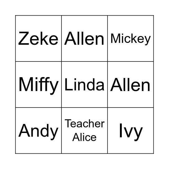 Name Bingo 3-1 Bingo Card