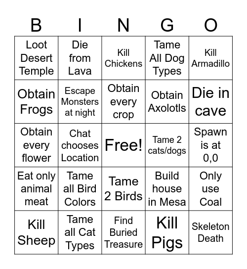 MineCraft Bingo Card