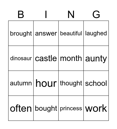 Heart Word Bingo Card