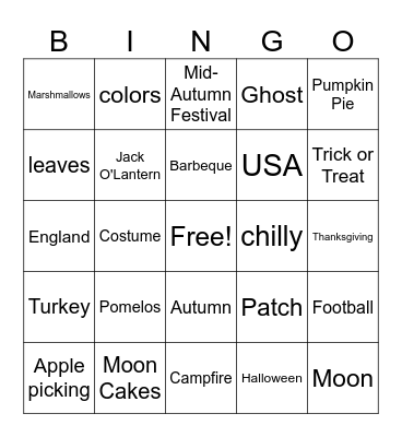 Fall Bingo Card