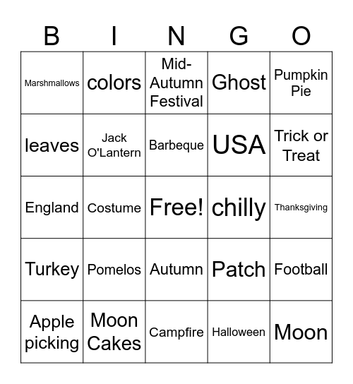 Fall Bingo Card