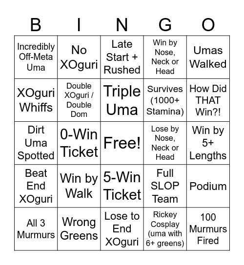 CM 19 Bingo Card