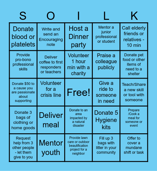 Serving Others in Loving Kindness BINGO Card