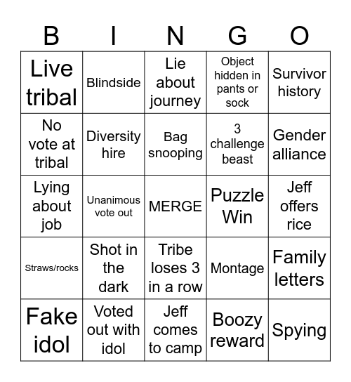 Survivor Season 51 Bingo Card