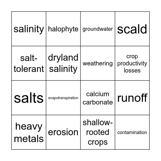 Soil Salinity and Erosion Bingo Card