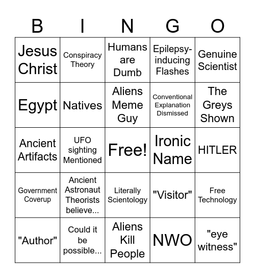 Ancient Alien Bingo Card