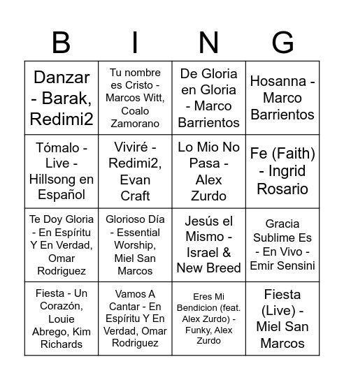 Bingo musical Bingo Card