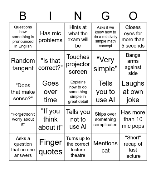 Le Bingo Card