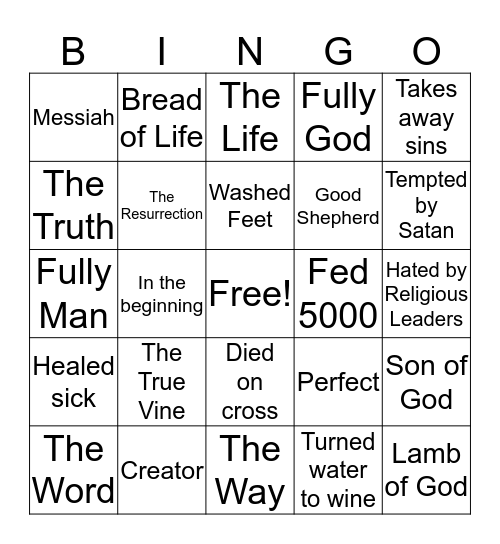 Jesus BINGO Card
