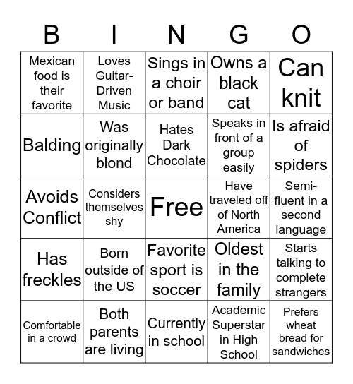 Different and the Same Bingo Card