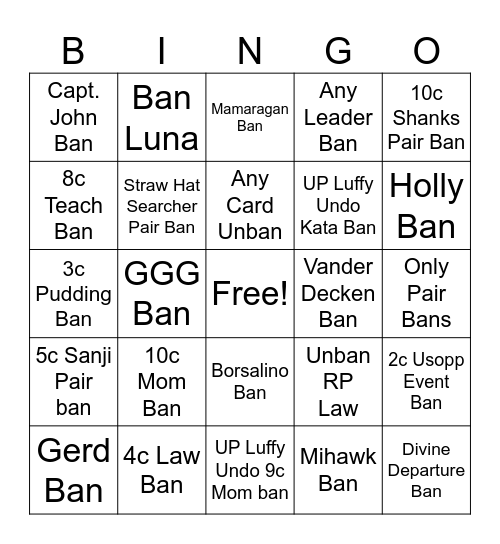 Banlist Bingo Card