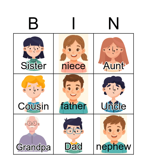 Family members Bingo Card