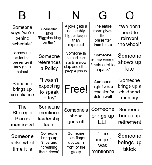 Admin Division Bingo Card
