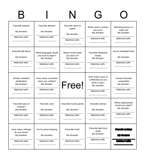 HUMAN Bingo Card