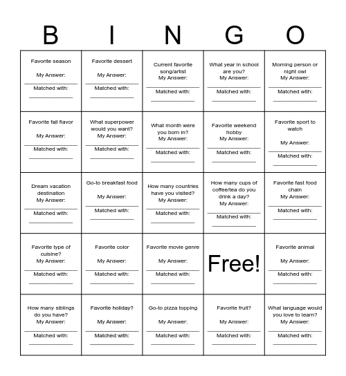 HUMAN Bingo Card