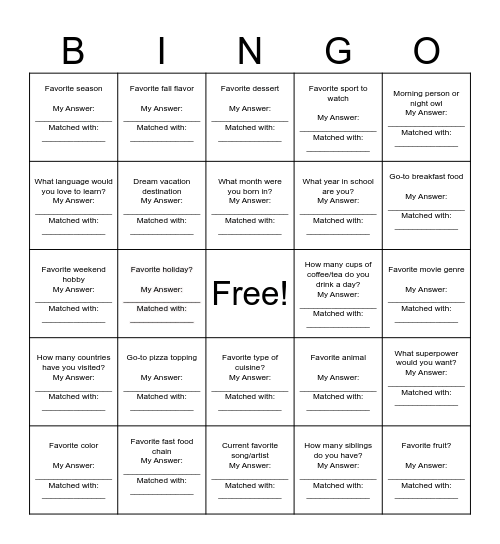 HUMAN Bingo Card