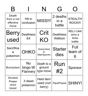 Untitled Bingo Card