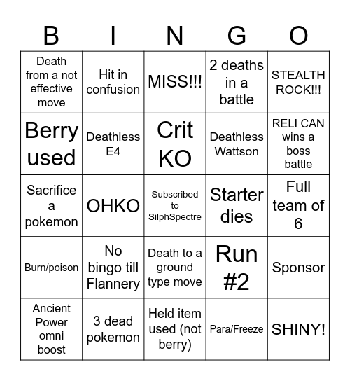 Untitled Bingo Card