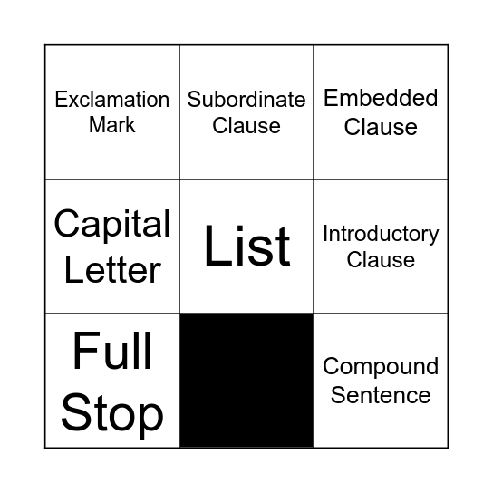 Punctuation Bingo Card