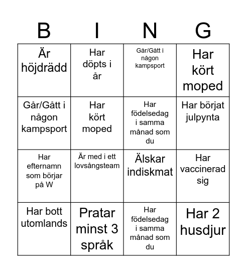 Namn: Bingo Card